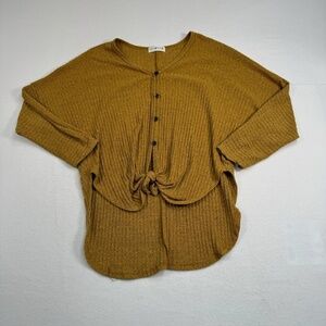 Coco And Main Button Down Tie Front Ribbed Top Womens Size Medium Dolman Sleeve
